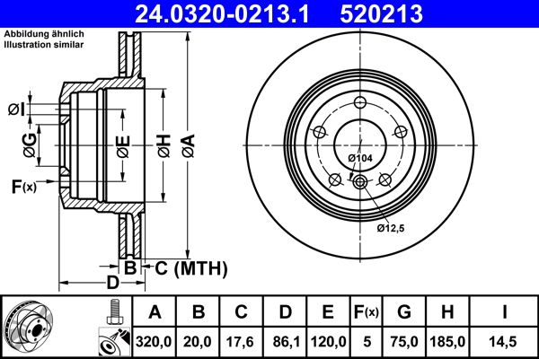ATE PowerDisc Brake Disc Rotor 24.0320-0213.1 for BMW 5 Series (320x20mm) Vented 5-Stud - High Carbon Anti-Corrosion Coated - OEM Quality Replacement/Performance - Includes Fixing Bolts & Screws - 24 0320 0213 1, 24032002131