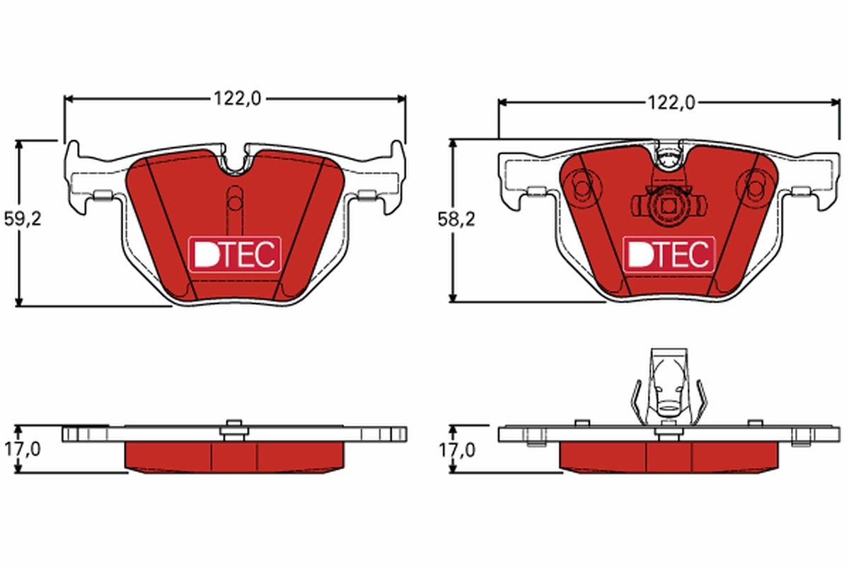 TRW DTEC COTEC Brake Pad Set GDB1727DTE for BMW 5 Series E60/E61 & 6 Series E63/E64 630i - Low Dust, OE Quality, Wear Indicator Ready - Fits 520d 520i 523i 525d 525i 530d 530i 540i