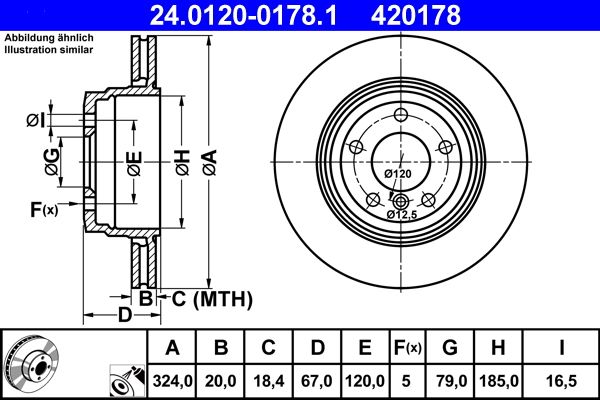 ATE Coated Disc 24.0120-0178.1 Brake Disc Rotor 324x20mm Ø324 Vented High-Carbon for BMW 7 Series E65 E66 E67 (2001-2008) | OE/OEM Quality 5-Stud Replacement