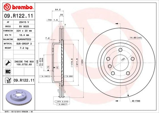 Brembo Coated Disc Line 09.R122.11 (09R12211) Brake Disc Rotor for BMW Z4