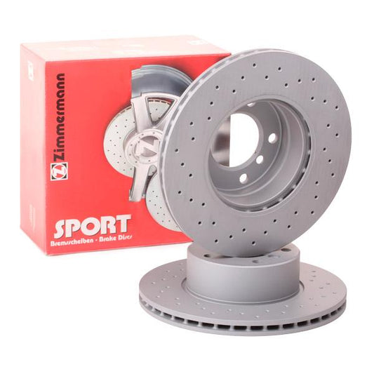 Zimmermann Coat Z Sport Brake Disc Rotor 150.1284.52 for BMW 5 Series | 296mm (296x22) | Cross-Drilled/Perforated, Vented | High-Carbon, Anti-Corrosion Coated | OE-Quality Performance Replacement for BMW Saloon/Touring
