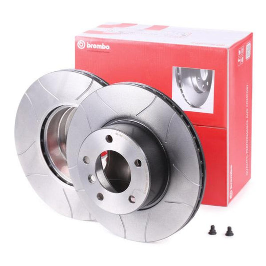Brembo Max Line 09.6924.75 Grooved/Slotted Brake Disc Rotor for BMW 5 Series, Vented High-Carbon, UV Coated, 296mm x 22mm, 5-Hole (5-Bolt) - Direct Fit Replacement - Includes Bolts/Screws - Performance Upgrade - 09692475