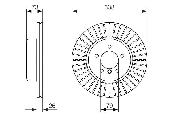 Bosch 0 986 479 773 Front Brake Disc 338mm for BMW 1 Series Front Axle | Vented Anti-Corrosion Coated High-Carbon Rotor | OE Spec Replacement | 338x26 5-Stud | 0986479773