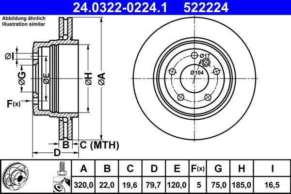 ATE PowerDisc 24.0322-0224.1 Front Brake Disc/Brake Rotor for BMW X3 E83 (2003-2010) – 320x22mm Vented, High-Carbon, Anti-Corrosion Coated, 5-Stud/5-Hole – With Fixing Bolts/Screws – OEM Quality Replacement