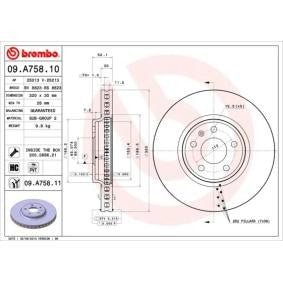 Brembo Coated Disc Line 09.A758.11 Brake Disc - High Carbon, Internally Vented, Anti-Corrosion Coated, 320mm x 30mm, 5-Stud - Includes Bolts/Screws