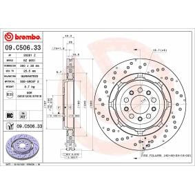 Brembo 09.C506.33 Brake Disc Rotor - High-Carbon, Coated, Internally Vented - 350mm x 28mm, 5-Bolt (5-Stud) - OE Quality Replacement, Anti-Corrosion, Low Vibration - 09C50633