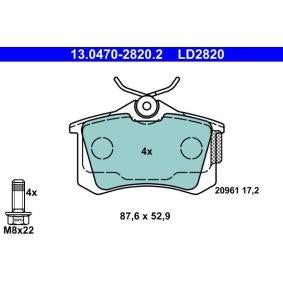 ATE Ceramic Disc Brake Pad Set 13.0470-2820.2 (13047028202) - Low Dust, Quiet Street Performance - For TRW Lucas Sliding Calipers - With Caliper Bolts, No Wear Sensor - OEM Quality Clean Wheels - 52.9 x 87.6 x 17.2 mm