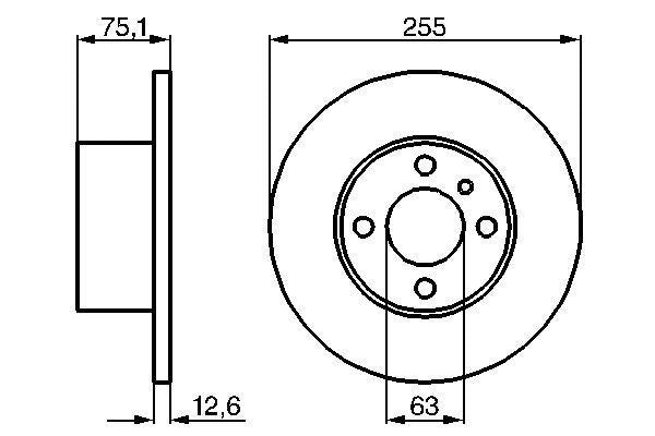 Bosch 0 986 478 032 Brake Disc/Brake Rotor 255x12.7mm Solid 4-Stud 4-Hole for BMW 3 Series E21 Saloon | OE-Spec Plain Oiled Disc | Replacement Rotor | 0986478032