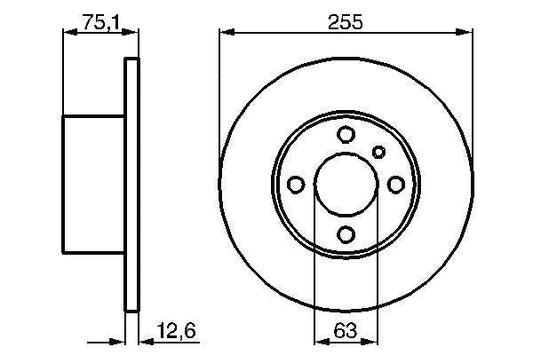 Bosch 0 986 478 032 Brake Disc/Brake Rotor 255x12.7mm Solid 4-Stud 4-Hole for BMW 3 Series E21 Saloon | OE-Spec Plain Oiled Disc | Replacement Rotor | 0986478032