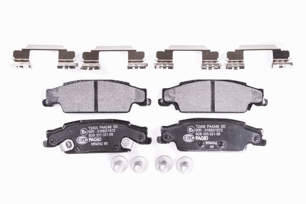 HELLA 8DB 355 021-631 Brake Pad Set for BMW M3 G80, M4 G82, M5 F10, M6 F06/F12/F13, X3 M F97, X4 M F98 | For TRW Callipers | Prepared for Wear Indicator | With Calliper Screws & Accessories