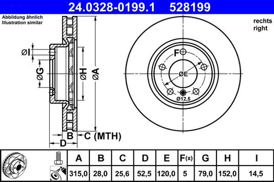 BMW 3 Series Slotted Grooved Vented Brake Disc Rotor 315x28 – ATE PowerDisc 24.0328-0199.1 High Carbon, Co