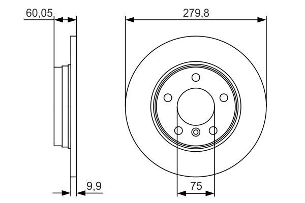 BOSCH Brake Disc/Brake Rotor 0 986 479 S34 for BMW 3 Series - Solid Non-Vented Plain 279.8mm (280mm) - 5-Stud/5-Lug 5-Hole - 9.9mm - OE Spec Direct-Fit Replacement - Bosch 0986479S34 / 0-986-479-S34