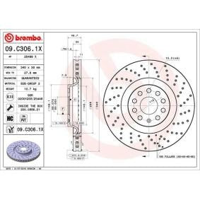 Brembo Xtra 09.C306.1X Cross-Drilled/Perforated Vented/Ventilated High-Carbon Coated Brake Disc Rotor 340mm x 30mm - Anti-Corrosion OE Direct Fit Replacement Performance Upgrade - Includes Mounting Bolts & Screws