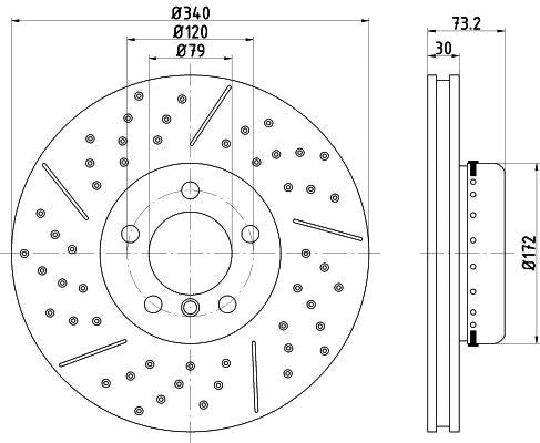 HELLA PRO 8DD 355 120-221 Brake Disc/Rotor, Cross Drilled & Internally Vented, Anti-Corrosion Coated, 299mm x 20mm (299x20) | OE Spec Replacement Performance Upgrade | Hella 8DD355120-221
