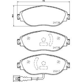 Brembo P 85 144 Directional Brake Pad Set with Brake Caliper Screws for TRW Calipers - Fits Audi A3/S3/Q3, VW Golf/GTI/R/Passat/Tiguan, Skoda Octavia/Superb, SEAT Leon, CUPRA Ateca (P-85-144)