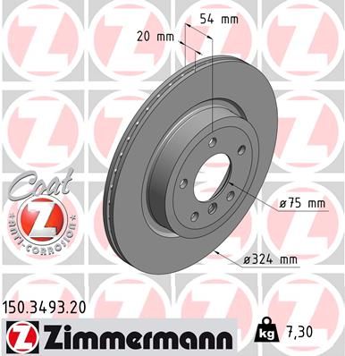 Zimmermann COAT Z 150.3493.20 Brake Disc/Brake Rotor for BMW Z4 Roadster E89 (2009–2016) | Vented, Coated High‑Carbon Anti‑Corrosion | 324mm x 20mm | OEM‑Spec Direct Fit Replacement Performance Upgrade