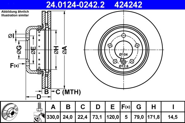 ATE 24.0124-0242.2 330mm Brake Disc / Rotor 330x24, 2-Piece Vented High-Carbon Composite, Anti-Corrosion Coated with Fixing Bolts & Screws for BMW Z4 Roadster E89 (2009-2016) - OE Spec Replacement & Performance Upgrade