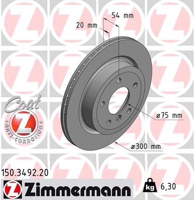 Zimmermann Coat Z 150.3492.20 Rear Brake Disc / Rotor for BMW Z4 E89 Roadster (2009-2016) – 300mm x 20mm Vented, High Carbon, Anti-Corrosion Coated, Rear Axle OE Replacement Upgrade