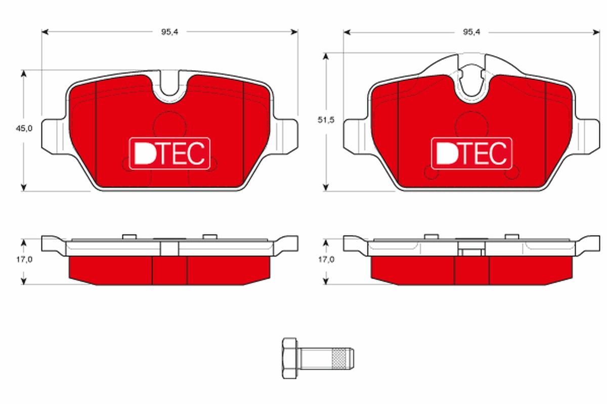 TRW GDB1612DTE (GDB 1612 DTE) DTEC COTEC Brake Pads Set & Fitting Kit – Low Dust & Low Residue, Pad Wear Indicator Ready, with Caliper Bolts – OE Replacement for BMW 1 Series E81 E87 F20, 3 Series E90 E92, MINI R60 Countryman, R61 Paceman