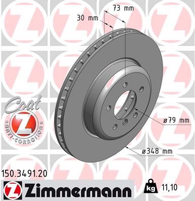 Zimmermann COAT Z 150.3491.20 (150 3491 20) Brake Disc/Rotor for BMW Z4 E89 - 348x30mm Vented High-Carbon, Anti-Corrosion Coated - OE-Spec Replacement, Performance Upgrade, Rust-Resistant