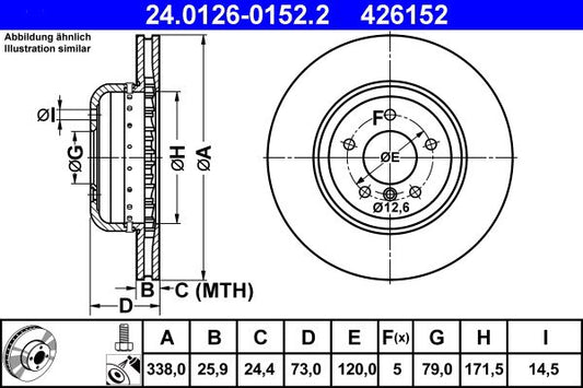 ATE 24.0126-0152.2 Brake Disc for BMW 1 Series â€“ 338mm Two-Piece Vented High-Carbon Coated Front Rotor with Bolts/Screws | OEM-Quality Performance Upgrade