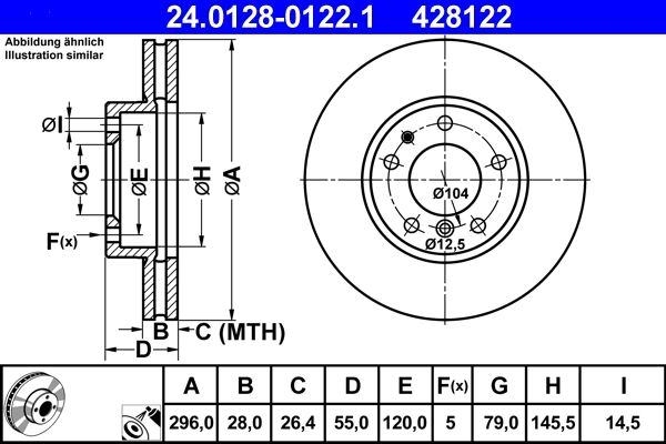 ATE 24.0128-0122.1 Brake Disc Rotor for BMW 5 Series 296 mm x 28 mm Vented High‑Carbon Anti‑Corrosion Coated 5‑Stud | OEM‑Spec OE Quality Replacement | ATE 24 0128 0122 1 / 24012801221