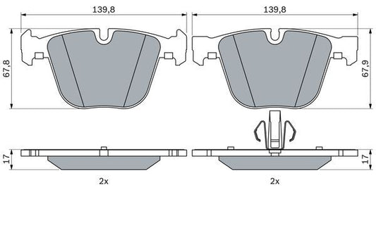 Bosch BP2408 0986424612 Disc Brake Pads Set for BMW F07 5 Series GT & F01/F02 7 Series - OE/OEM Low-Metallic Replacement - Fits 520d 528i 530d 535d 535i 550i 730d 740i 750i - xDrive Compatible - 0 986 424 612