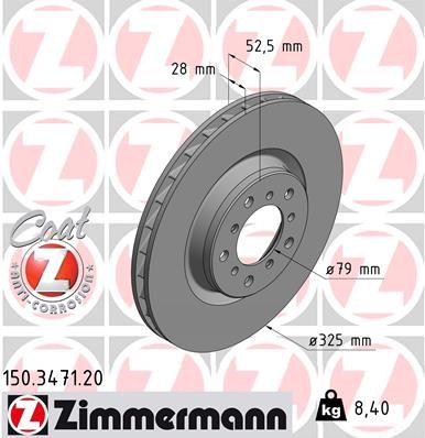 Zimmermann COAT Z 150.3471.20 Brake Disc/Rotor for BMW 3 Series, 325mm x 28mm Internally Ventilated High-Carbon, Anti-Corrosion Coated, OE-Spec Direct Replacement, Premium OEM Quality