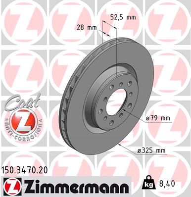 Zimmermann Coat-Z 150.3470.20 BMW 3 Series 325mm x 28mm Internally Vented Brake Disc / Rotor - High Carbon, Anti-Corrosion Coated, OE-Spec Replacement, Performance Upgrade, Rust-Resistant Vented Rotor