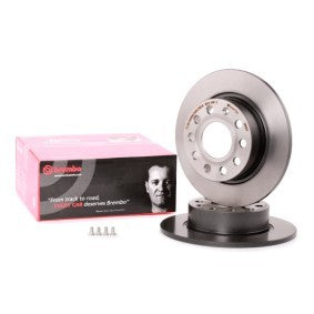 Genuine Brembo 08.9502.11 Coated Hub Solid Brake Disc Rotor 253mm x 10mm, 5-Stud (5-Hole) - Non-Vented, Anti-Rust OEM/OE Spec Direct Fit Replacement, Fixing Screws/Bolts Included - Plain Front/Rear Single
