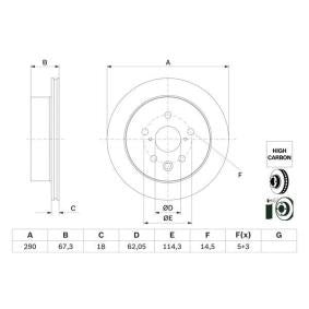 Bosch 0986479G64 (0 986 479 G64) Brake Disc/Brake Rotor 290mm x 18mm Vented, Coated, High-Carbon, 5-Stud - For Lexus IS Mk3 XE30 Saloon/Sedan (IS 200t 250 300h 350) 2013-2020 - OE Replacement