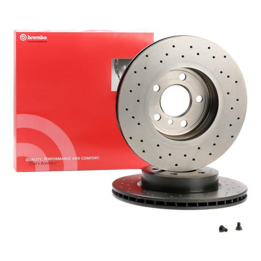Brembo Xtra Line 09.9581.1X Cross-Drilled (Perforated) Vented High-Carbon Brake Disc/Rotor for BMW X3 E83 (2003-2010) - 325mm 5-Bolt, Anti-Rust Coated, Performance Sport Replacement with Fixing Screws