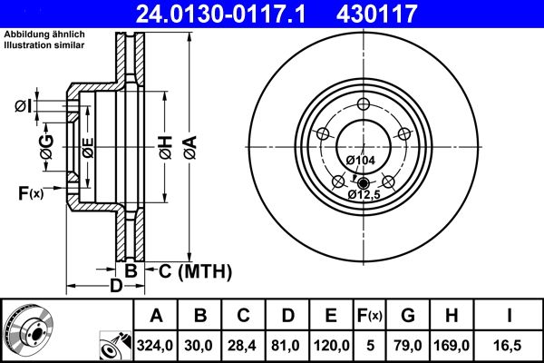 ATE 24.0130-0117.1 Brake Disc/Brake Rotor 324x30mm for BMW 7 Series E65/E66/E67 (2001-2008) – Vented, Coated High-Carbon – OE Spec Direct Fit – Replaces 24 0130 0117 1 / 24013001171 – Anti-Corrosion 5-Stud