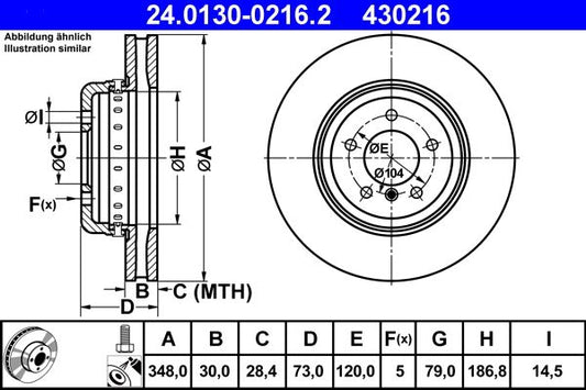 ATE 24.0130-0216.2 Front Axle Brake Disc Rotor for BMW Z4 E89 Roadster 2009-2016, 348x30mm, 2-Piece Vented High-Carbon HC Coated, OE Replacement Upgrade, Direct Fit, Includes Fixing Bolts/Screws (24013002162)
