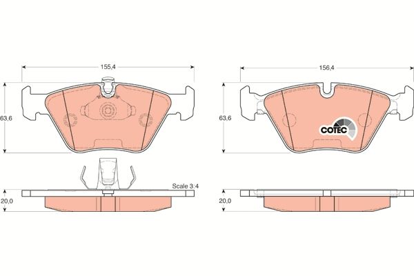 TRW GDB1264 COTEC Coated Disc Brake Pads for BMW 5 Series E39 Saloon/Sedan 1995-2003 - OE Quality Replacement Pad Kit, Wear Sensor Compatible - Fits 520i 523i 525td 528i 535i