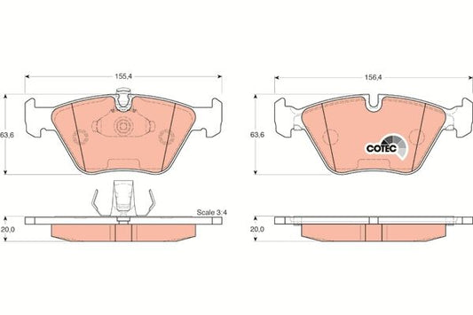 TRW GDB1264 COTEC Coated Disc Brake Pads for BMW 5 Series E39 Saloon/Sedan 1995-2003 - OE Quality Replacement Pad Kit, Wear Sensor Compatible - Fits 520i 523i 525td 528i 535i