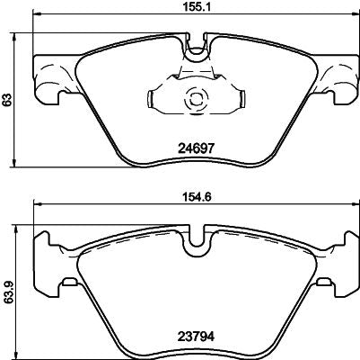 HELLA 8DB 355 014-351 Brake Pad Set for BMW 5 Series F10 F11 (2010-2017), Teves Calipers, Wear Sensor Ready - Fits 518d 520d 520i 523i 528i 530i incl xDrive