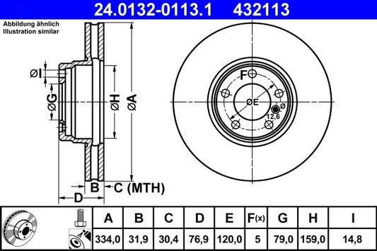 ATE 24.0132-0113.1 Brake Disc Rotor for BMW 7 Series E38 – 334mm x 31.9mm, Vented, High-Carbon, Coated, 5-Stud – OE Spec Replacement, Hardware/Bolts Included