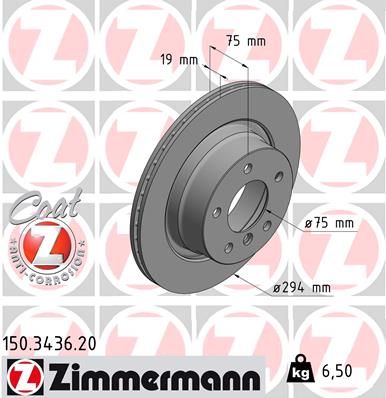 Zimmermann COAT Z (Zimmerman) 150.3436.20 Brake Disc/Rotor for BMW Z4 – 294x19mm Vented High-Carbon, Anti-Corrosion Zinc Coated, OE-Spec Replacement Brake Disc, Performance Coated Rotor Upgrade