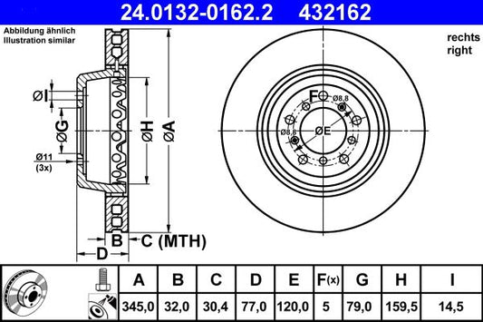 ATE 24.0132-0162.2 Front Brake Disc/Rotor 345x32mm for BMW 5 Series E39 (1995-2003) Saloon/Sedan | 2-Piece Vented High-Carbon Coated with Bolts | OE Replacement Performance Front Axle