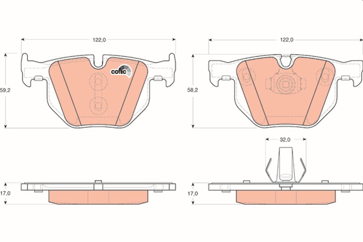 TRW COTEC GDB1730 (GDB 1730) Disc Brake Pads Kit for BMW X5 E70 F15 & X6 E71 E72 F16 (2006-2019) | OE Spec Replacement Axle Set | Wear Sensor