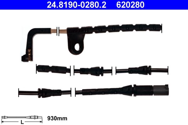 ATE 24.8190-0280.2 (24819002802) Brake Pad Wear Sensor 930mm for BMW X6 E71/E72 ActiveHybrid - Lining Wear Indicator Cable, Wire Loom OE Quality, Pad Wear Warning Lead, Front or Rear Fit, 2008-2014