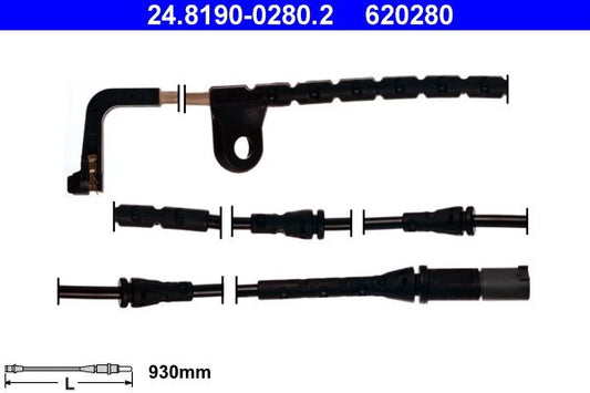 ATE 24.8190-0280.2 (24819002802) Brake Pad Wear Sensor 930mm for BMW X6 E71/E72 ActiveHybrid - Lining Wear Indicator Cable, Wire Loom OE Quality, Pad Wear Warning Lead, Front or Rear Fit, 2008-2014
