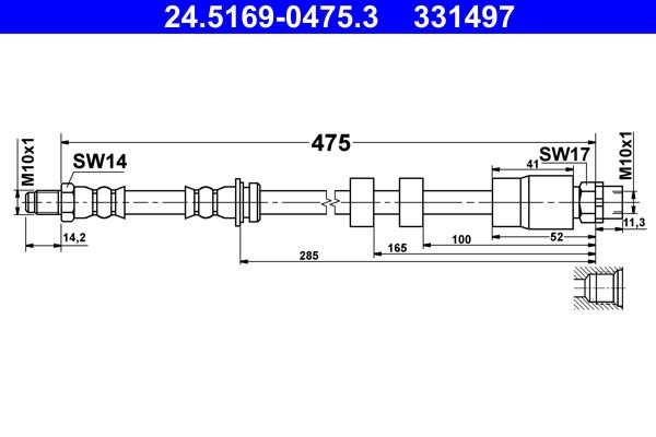 ATE 24.5169-0475.3 Brake Hose for BMW X1 E84, 475mm M10x1 - Flexible Hydraulic Brake Line/Flexi Pipe - Caliper Feed Hose, OEM Rubber Replacement - Fits sDrive xDrive - Replaces 24516904753, 24 5169 0475 3