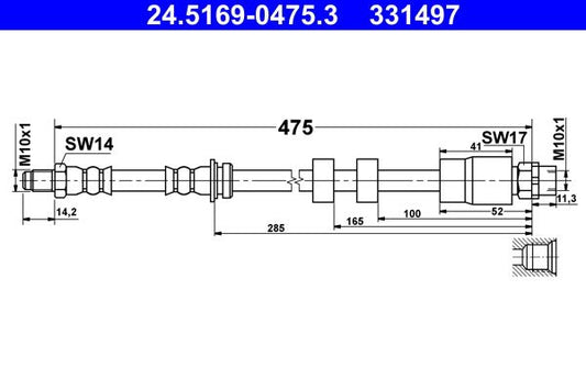 ATE 24.5169-0475.3 Brake Hose for BMW X1 E84, 475mm M10x1 - Flexible Hydraulic Brake Line/Flexi Pipe - Caliper Feed Hose, OEM Rubber Replacement - Fits sDrive xDrive - Replaces 24516904753, 24 5169 0475 3