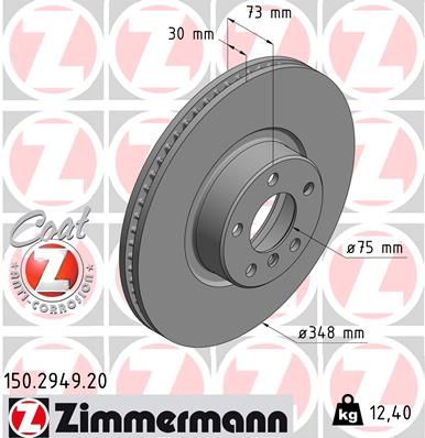 Zimmermann COAT Z 150.2949.20 Front Brake Disc Rotor for BMW X4 (F26) 2014-2018, 348x30mm, Internally Vented High-Carbon, Anti-Rust Coated, OEM Direct-Fit Replacement Upgrade