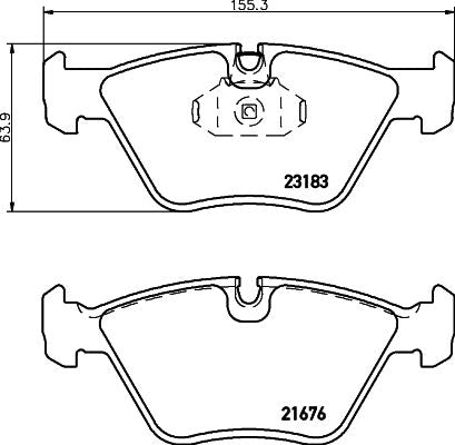 Hella 8DB 355 009-001 Brake Pad Set | Wear Sensor Compatible | ATE/Teves Caliper Fit | OEM Replacement Disc Pads for BMW E46 330i 330d 330ci 330cd 330xd, X3 E83, Z4 E85/E86 3.0si | Also Fits MG ZT 260 V8, Rover 75 V8, Wiesmann MF3
