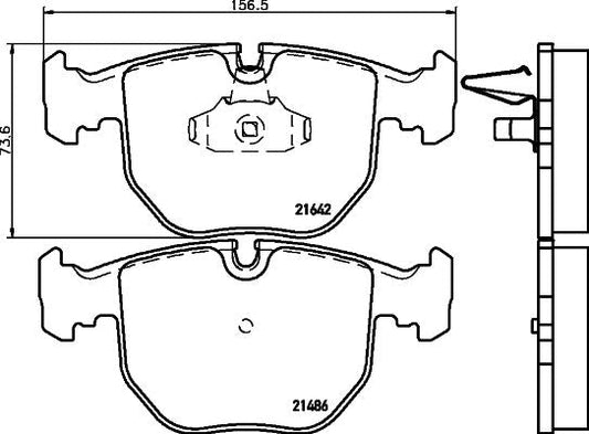 HELLA 8DB 355 008-281 Brake Pad Set for BMW E39 5 Series (incl. M5), E38 7 Series 740i, E53 X5, E83 X3, ALPINA B10 | Teves Callipers | Prepared for Wear Indicator | OEM-Quality Replacement