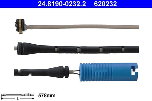 ATE 24.8190-0232.2 Brake Pad Wear Sensor Cable 578mm for BMW 7 Series E38 (1994-2001) - OEM Brake Lining Warning Indicator Wire - Pad Wear Lead/Harness Replacement
