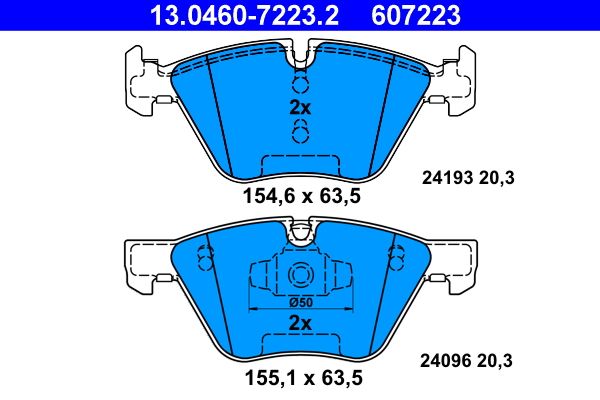 ATE 13.0460-7223.2 Disc Brake Pad Set for BMW 1 Series (Selected Models) | OEM OE-Spec Replacement Pads, Sensor-Ready (No Wear Sensor), For ATE Calipers | BMW 1 E81 E82 E87 E88 F20 F21 | 13 0460 7223 2